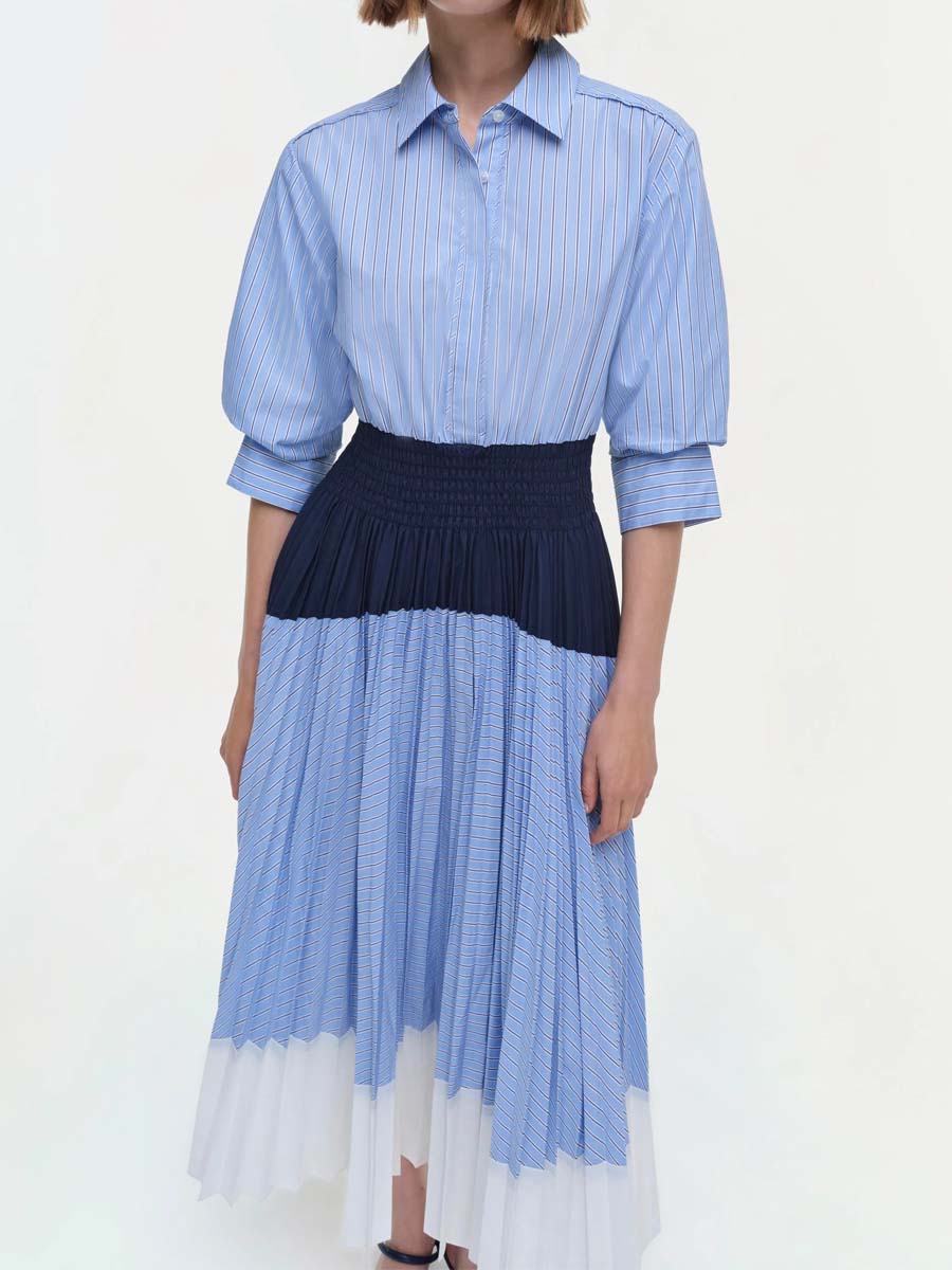 Striped Pleated Patchwork Dress