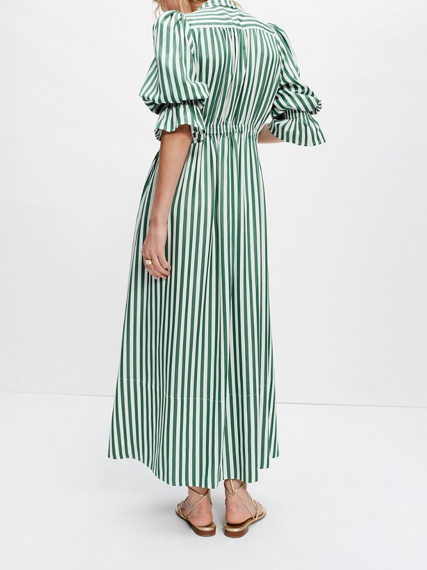 Green And White Stripe Midi Dress