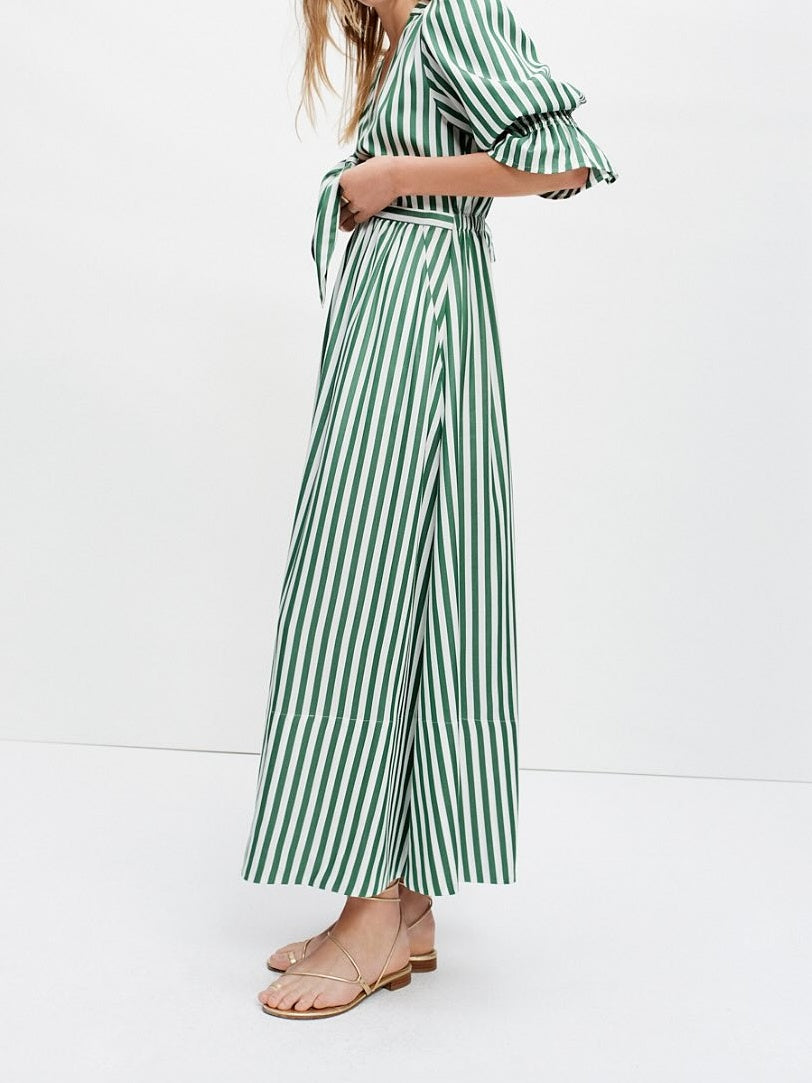 Green And White Stripe Midi Dress