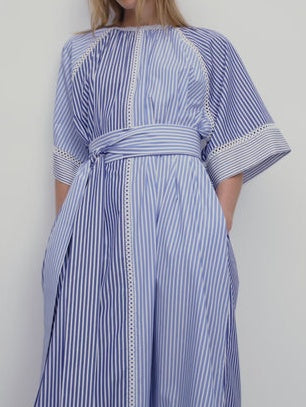 Fresh Blue And White Shirting Stripes Dress