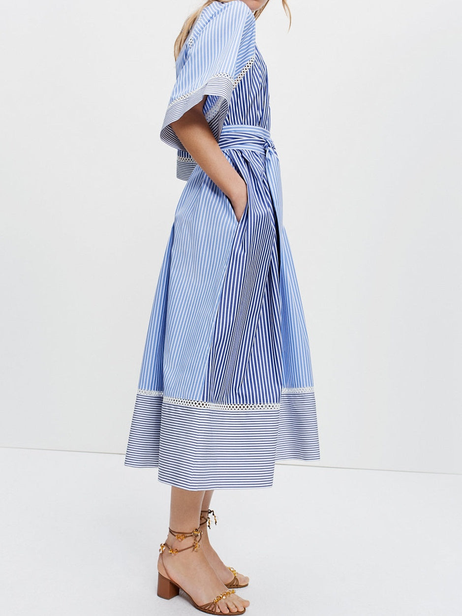 Fresh Blue And White Shirting Stripes Dress