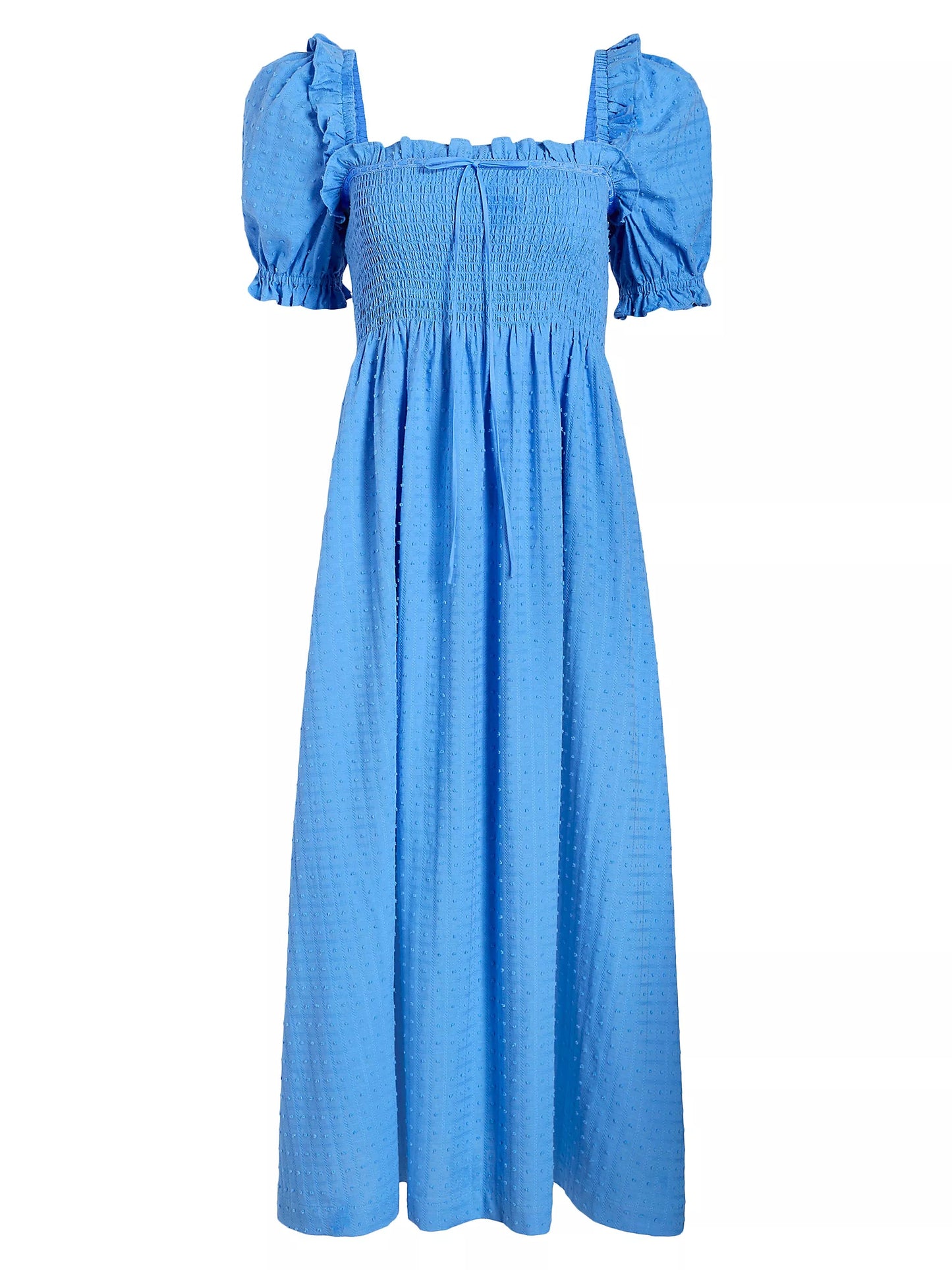Puff Sleeves And Lace At The Neckline Maxi Dress