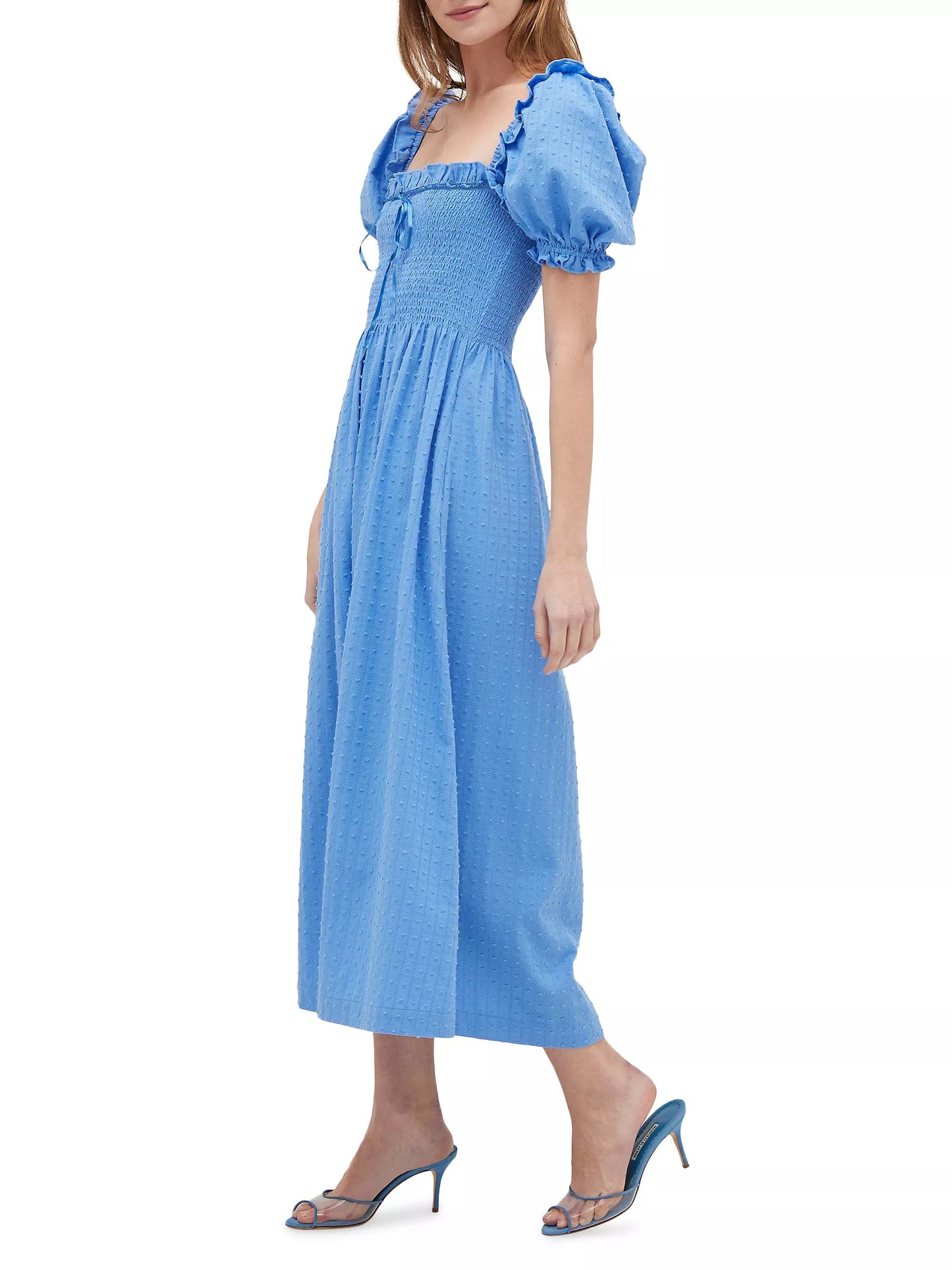 Puff Sleeves And Lace At The Neckline Maxi Dress
