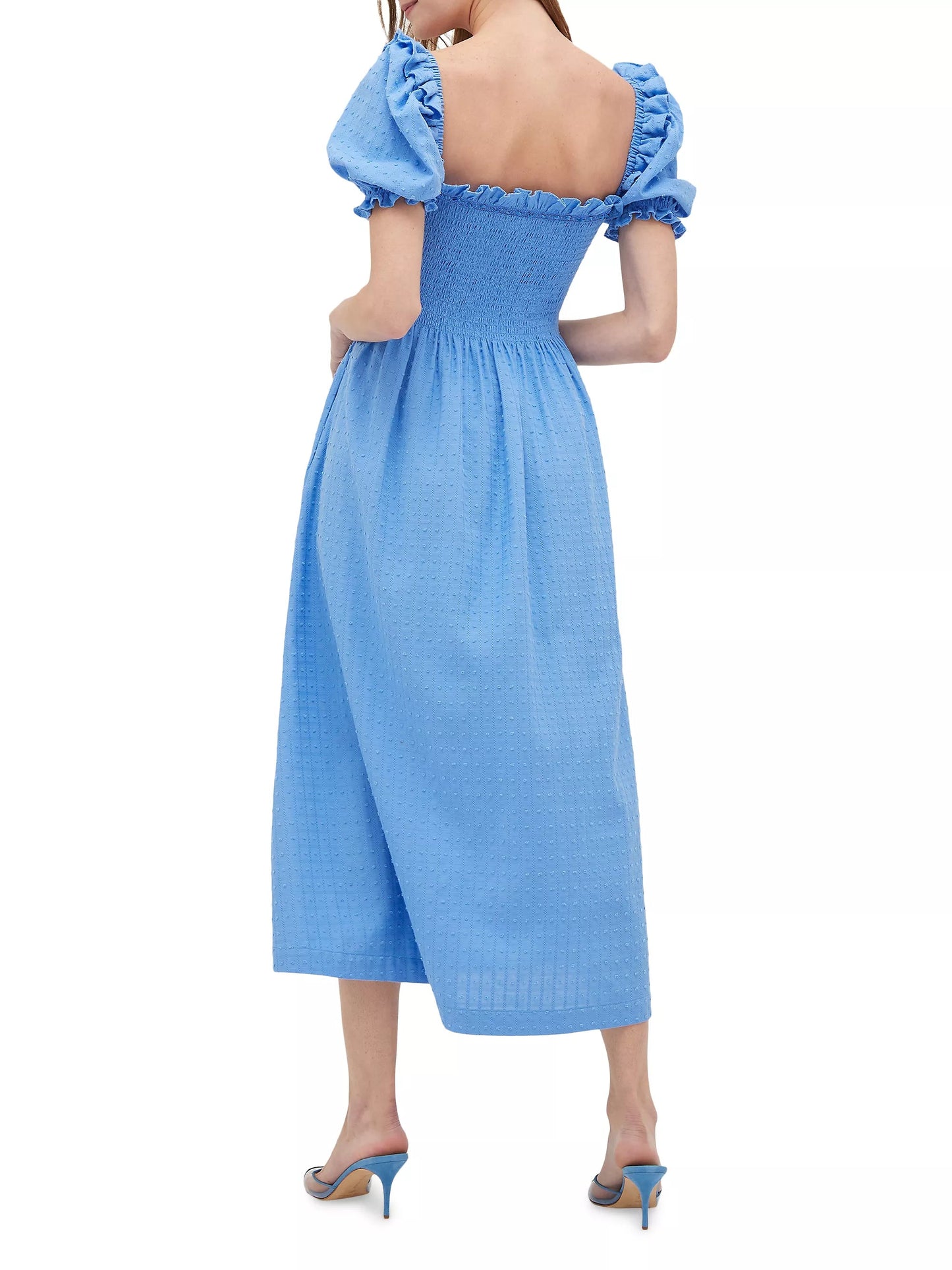 Puff Sleeves And Lace At The Neckline Maxi Dress