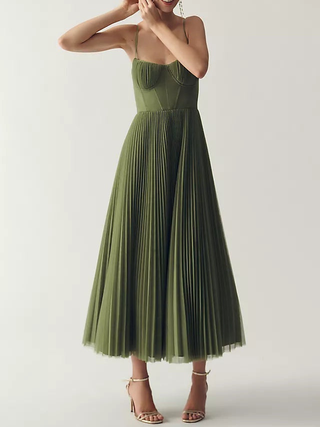 Pleated Tulle Midi Dress