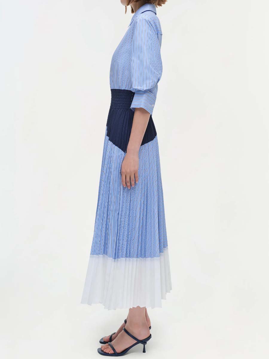 Striped Pleated Patchwork Dress