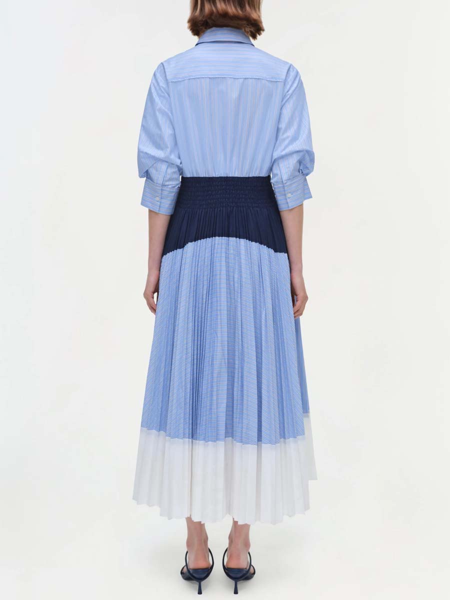 Striped Pleated Patchwork Dress
