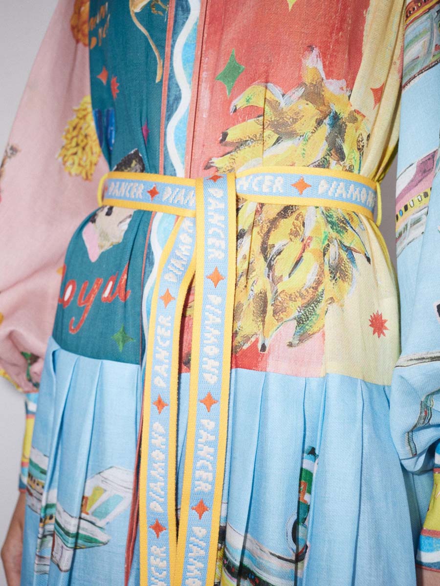 Printed Lantern Sleeve Long Sleeve Dress