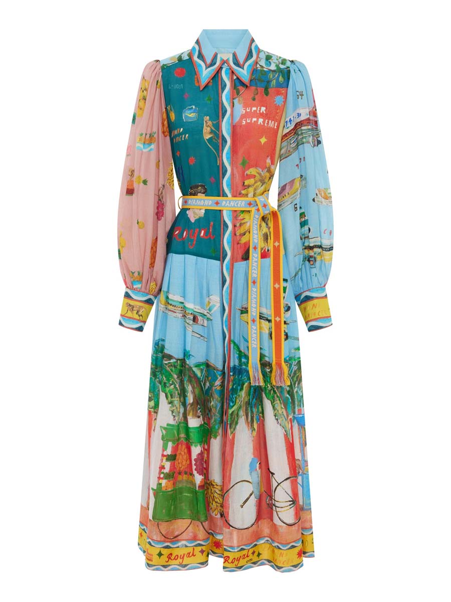 Printed Lantern Sleeve Long Sleeve Dress