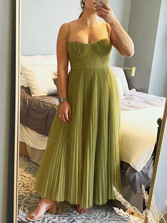 Pleated Tulle Midi Dress